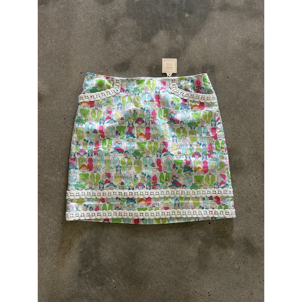 Lilly Pulitzer Roslyn Giddy Up Grandstand Crochet Trim Mini Skirt Size 8 Derby